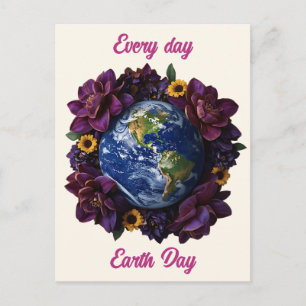 Jeder Tag ist Earth Day Florales Planet Design Feiertagspostkarte