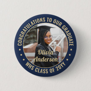 Jeder Text Abschluss Foto Glückwünsche Navy Blue G Button