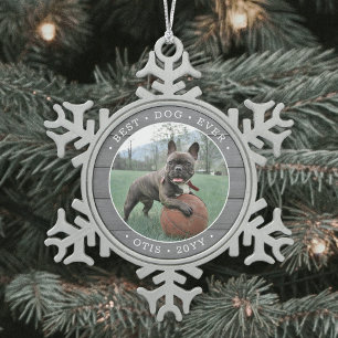 Jeder Text Bester Hund Aller Zeiten Einfaches Foto Schneeflocken Zinn-Ornament
