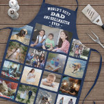 Jeder Text Foto Collage Bester Vater Grill Master  Schürze<br><div class="desc">Feiern Sie die schlichten Freuden von Familie und Kindern mit einer eleganten, individuellen Foto-Collage blau-weiß-Schürze. Bilder und Text sind einfach zu verändern. "Der beste Vater und Grillmeister der Welt je nach Osten. 20YY" kann Kindernamen enthalten und für Daddy, Pop, Papa, Opa, etc. personalisiert sein. IMAGE PLACEMENT TIP: Eine einfache Möglichkeit,...</div>