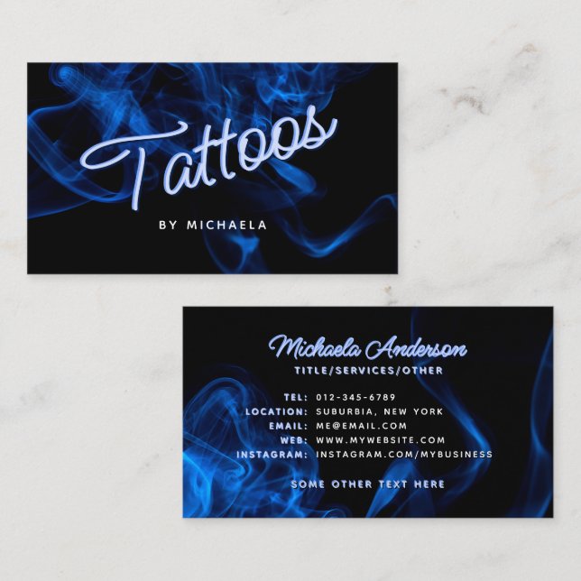 *JEDER TEXT* Modernes Neon & Smoke Tattoo Visitenkarte (Vorne/Hinten)
