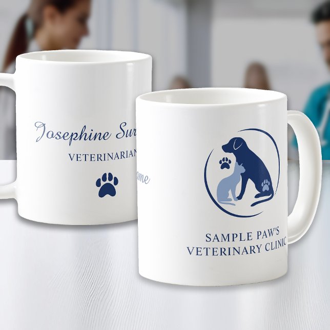 Jeder tierärztliche Name Custom Vet Clinic Logo Bl Kaffeetasse (Von Creator hochgeladen)