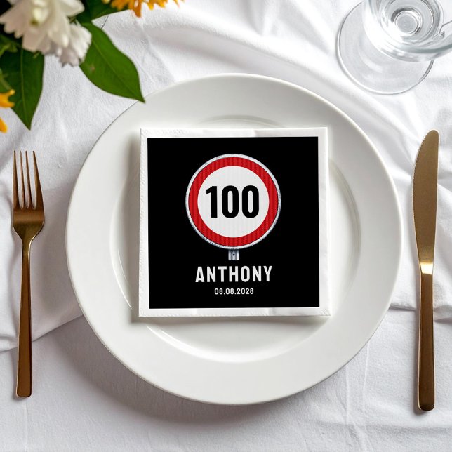 JEDES ALTER 100. Geburtstag Tempolimitschild Serviette (Von Creator hochgeladen)