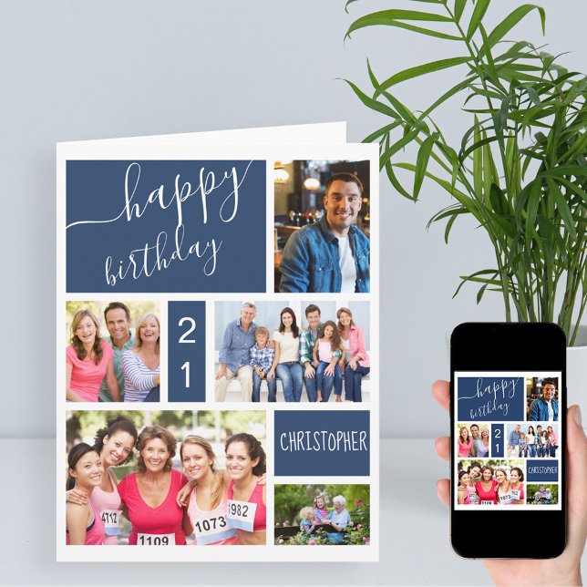 Jedes Alter 5 Foto Collage Blue Personalisiert Geb Karte (Von Creator hochgeladen)