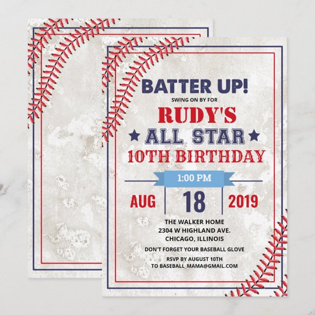 JEDES ALTER - Baseball Vintager Geburtstag Einladu Einladung (Vorne/Hinten)