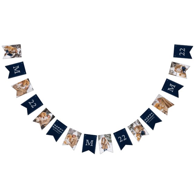 JEDES ALTER Blue Denim & White Initial Foto Geburt Wimpelkette (Alle)