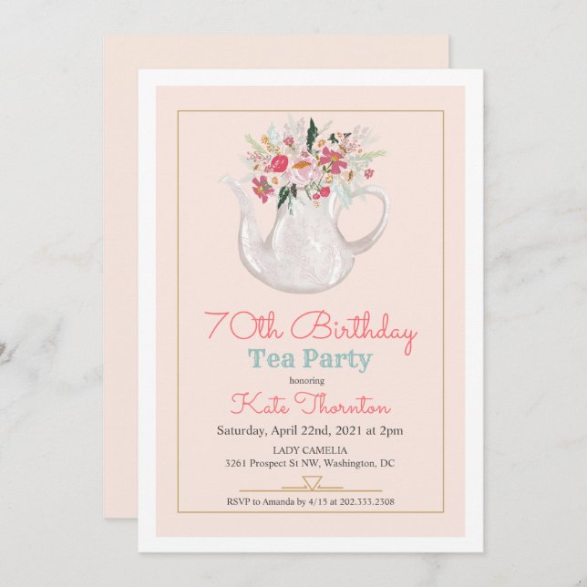 JEDES ALTER - Blumenkohl Tee Party Geburtstag Einladung (Vorne/Hinten)