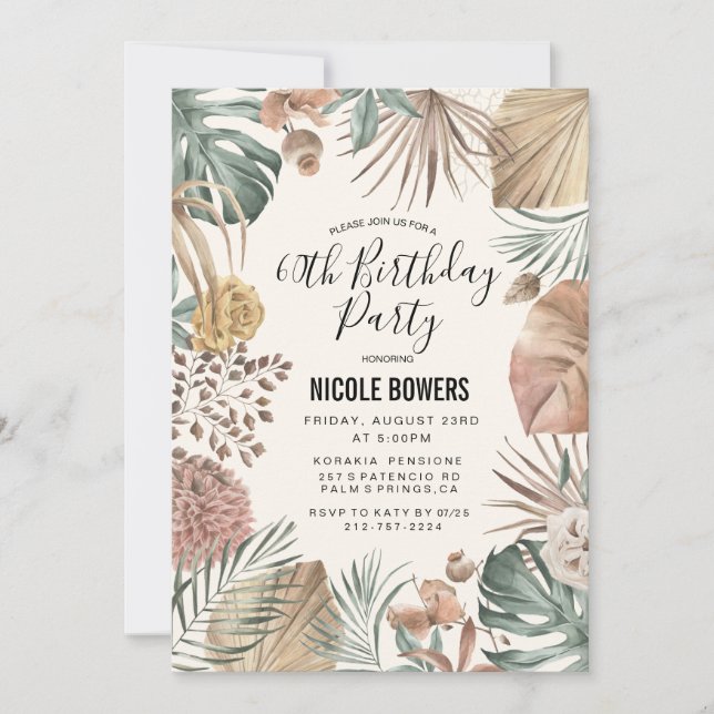 JEDES ALTER - Boho Floral zum Geburtstag Einladung (Vorderseite)