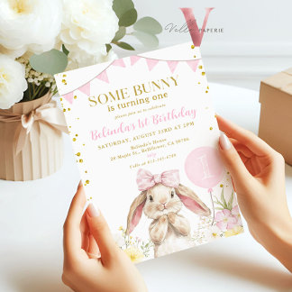 JEDES ALTER Bunny Pink Aquarell Wildblume Geburtst Einladung