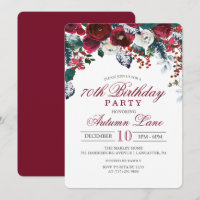 JEDES ALTER Burgund Floral Winter Geburtstag Einla