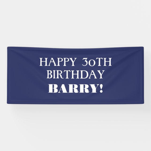 Jedes Alter dunkle Navy Blue White Happy Geburtsta Banner (Horizontal)