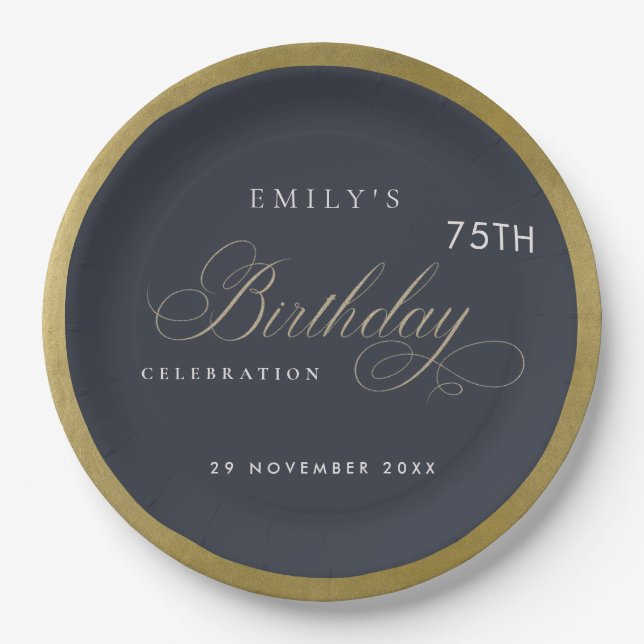 JEDES ALTER EINFACHER NAVY GOLD TYPOGRAPHY BIRTHDA PAPPTELLER (Vorderseite)