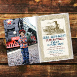 JEDES ALTER - Einladung des Vintagen Zuges zum Geb<br><div class="desc">Fügen Sie Vintage Zuglokomotive Dampf Motor  Foto Geburtstag Einladung</div>