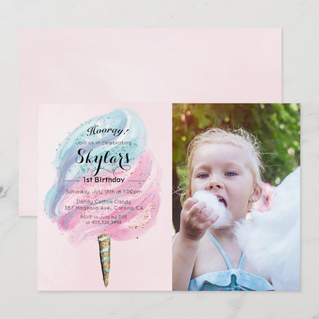 JEDES ALTER - Einladung von Cotton Candy Geburtsta (Vorne/Hinten)