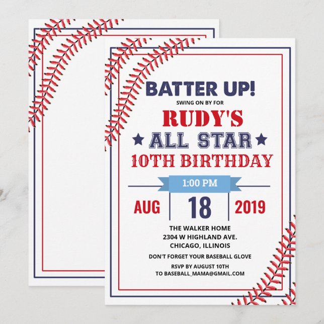 JEDES ALTER - Einladung zum Baseball Geburtstag (Vorne/Hinten)