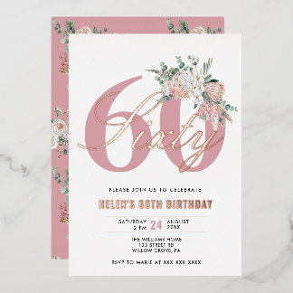 Jedes Alter Elegante Moderne Dusty Rose Blumen Folieneinladung