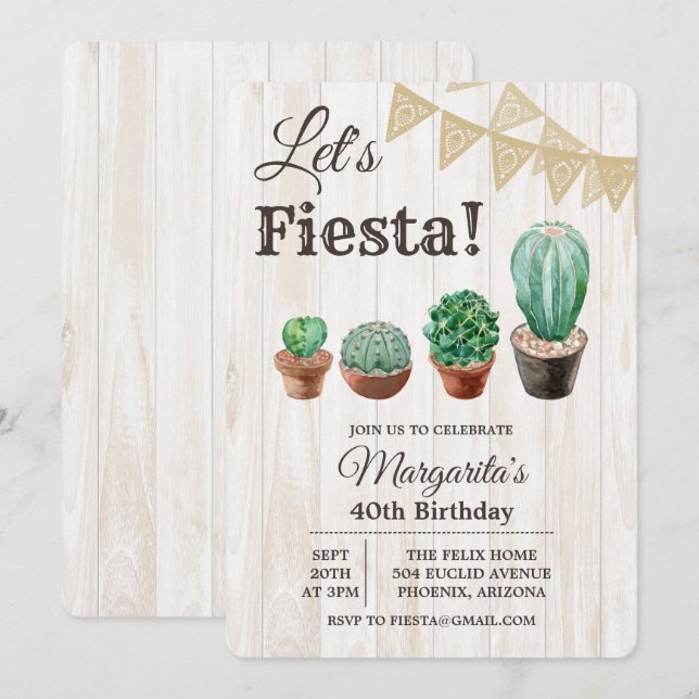 JEDES ALTER - Fiesta Cactus Birthday Einladung (Vorne/Hinten)