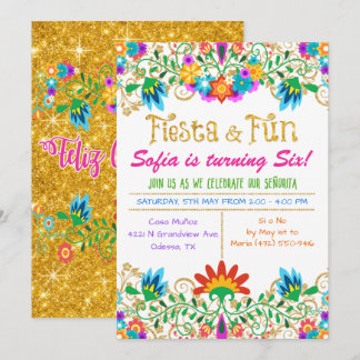 JEDES ALTER - Fiesta Floral Glitzer Geburtstag Kar Einladung