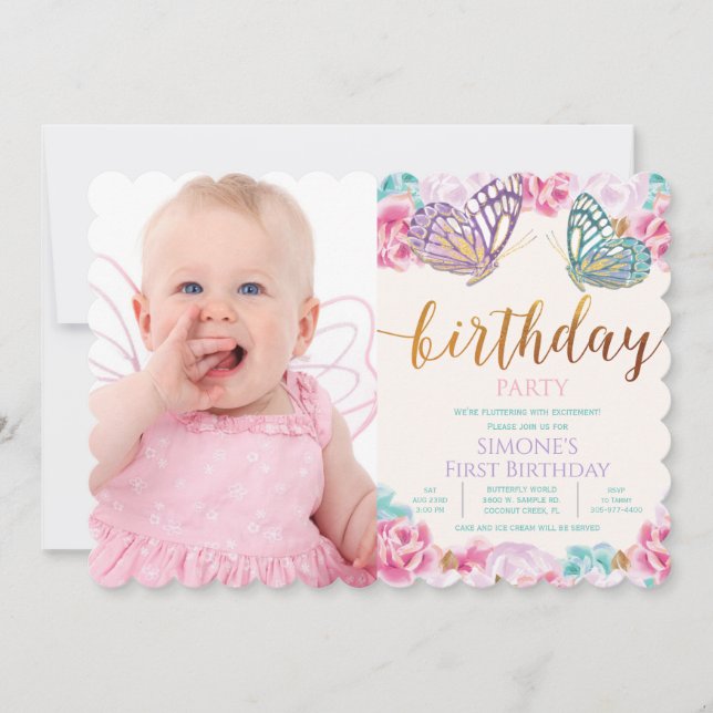 JEDES ALTER - Foto Butterfly Geburtstag Einladung (Vorderseite)