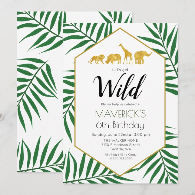 JEDES ALTER - Geburtstag Jungle Safari Einladung (Vorne/Hinten)
