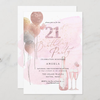 Jedes Alter, Glitzer Balloons Rosa Champagner 21. Einladung