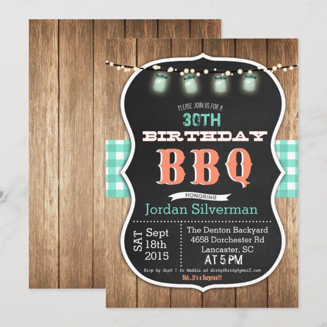 JEDES ALTER - GRILLEN Barbecue Chalk zum Geburtsta Einladung (Vorne/Hinten)