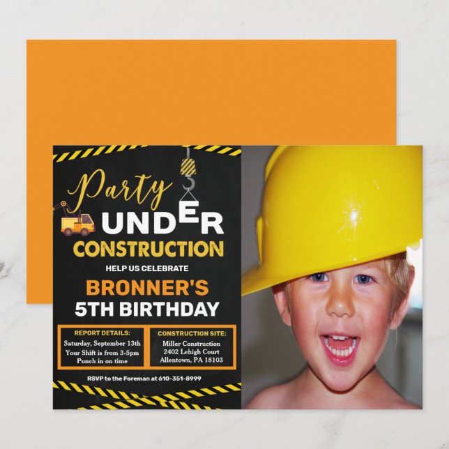 JEDES ALTER - Im Bau - Einladung zum Geburtstag (Vorne/Hinten)