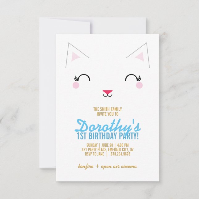 JEDES ALTER Kätzchen KATZGEBURTSTAGS BLAUE Einladung (Vorderseite)