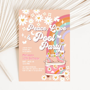 JEDES ALTER Pink Peace Liebe Pool Party Groovy Geb Einladung