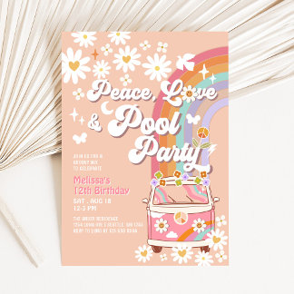 JEDES ALTER Pink Peace Liebe Pool Party Groovy Geb Einladung