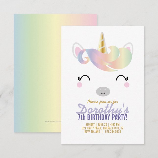 JEDES ALTER Regenbogen UNICORN BIRTHDAY Party Einladung (Vorne/Hinten)