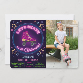 JEDES ALTER - Roller Skate Geburtstag Foto Einladu Einladung