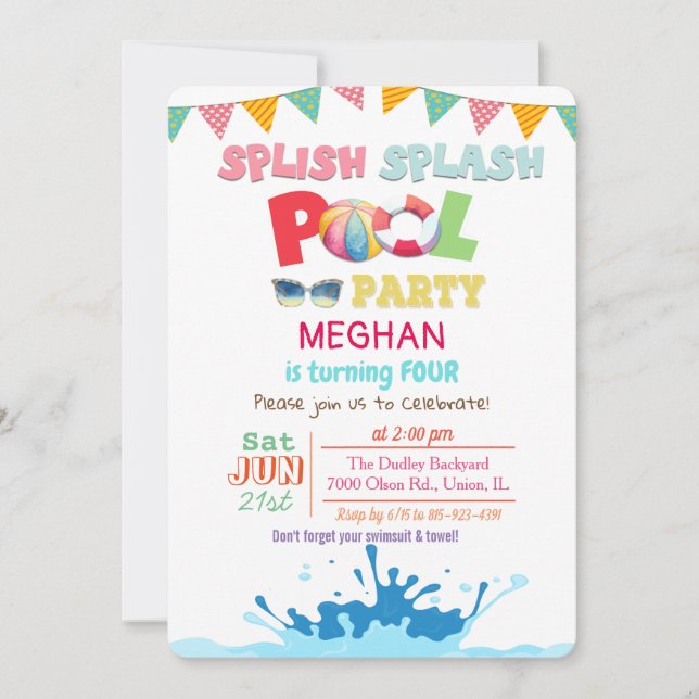 JEDES ALTER - Splish Splash Pool Party Einladung (Vorderseite)