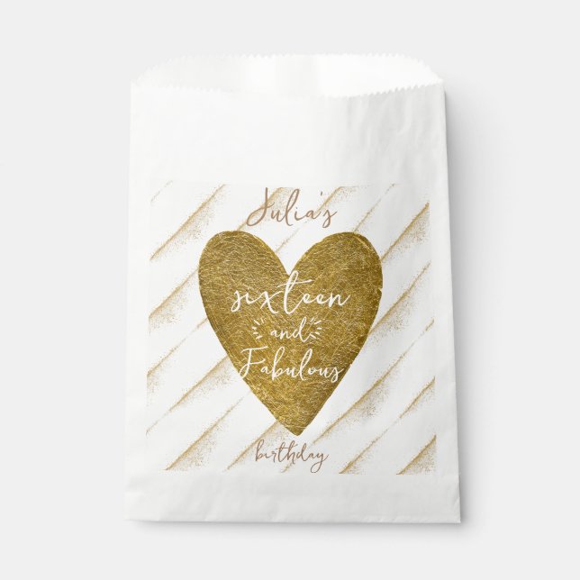 Jedes Alter von sechzehn und fabelhafte Gold Glitz Geschenktütchen (Vorderseite)