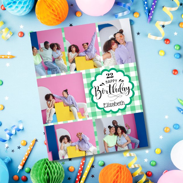 Jedes Alter weiblich grün 7 Foto Collage Geburtsta Karte (Von Creator hochgeladen)
