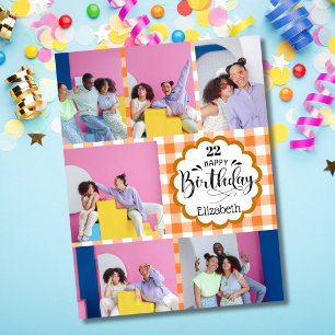 Jedes Alter weibliche Orange 7 Foto Collage Geburt Karte