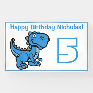 Jedes Alter weiß und blau T Rex Dinosaurier Geburt Banner