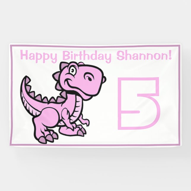 Jedes Alter weiß und rosa T Rex Dinosaurier Geburt Banner (Horizontal)