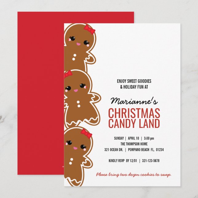 JEDES ALTERE Mädchen CHRISTMAS GINGERBREAD Kerzenl Einladung (Vorne/Hinten)