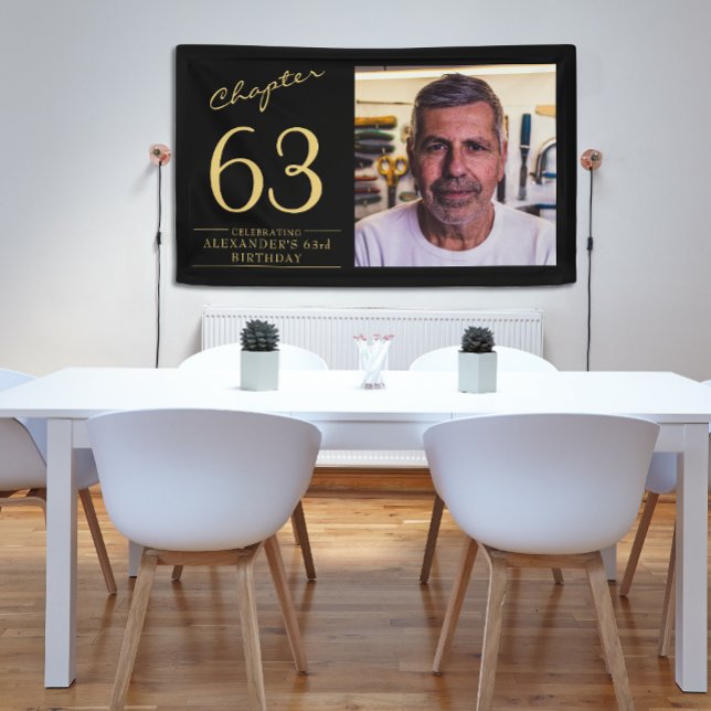 Jedes Alters Black Gold Foto Banner (Black and gold birthday wall banner with photo.)