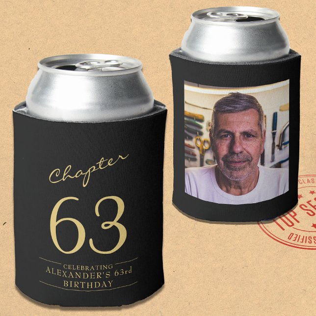 Jedes Alters Black Gold Foto Dosenkühler (Black and gold birthday can coolers with text on front and photo on rear.)