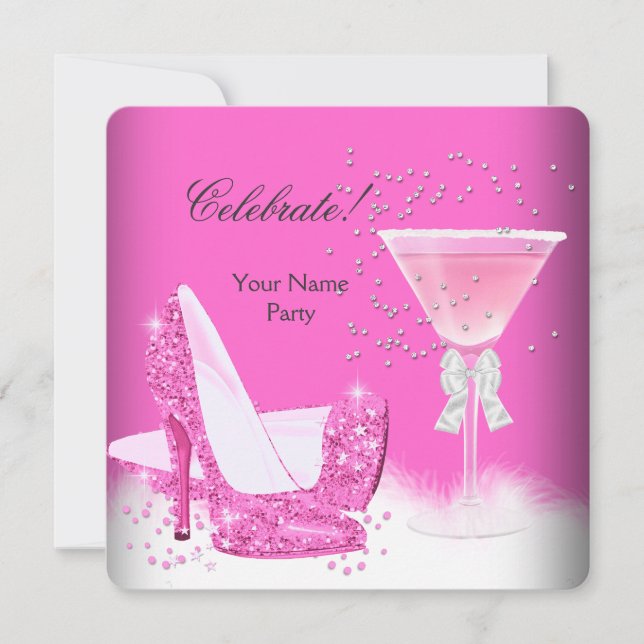 Jedes Anlasses Pink Margarita High Heels Party Einladung (Vorderseite)