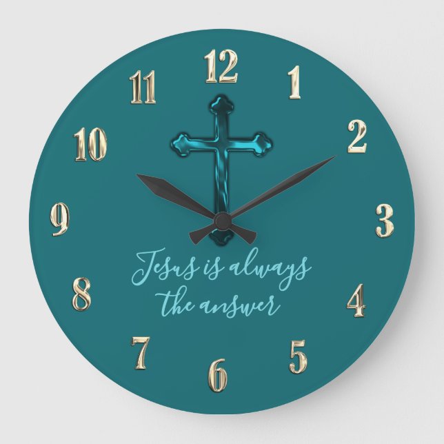 Jedes Aquamarine Farbhintergrund Große Wanduhr (Vorderseite)