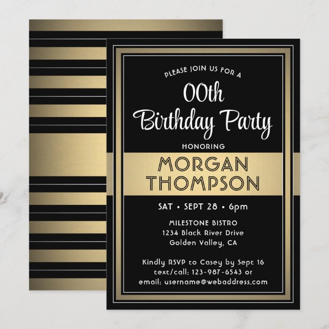 Jedes elegante Schwarz-, Weiß- und Gold-Party zum  Einladung (Vorne/Hinten)