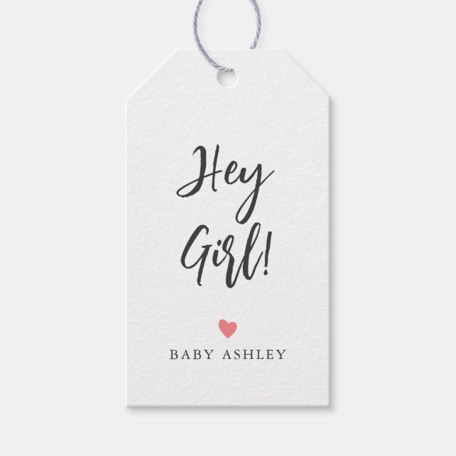Jedes Farbherz Hey Girl Geschenkmarke, Babydusche Geschenkanhänger (Vorderseite)