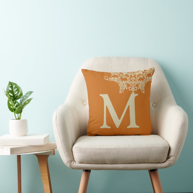 Jedes Farbmonogramm Terracotta Tan Muster Kissen (Stuhl )