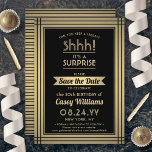 JEDES Geburtstagsüberraschung Party Elegantes Schw Save The Date<br><div class="desc">Kannst du ein Geheimnis behalten haben? Laden Sie Ihre Familie und Freunde zu einer eleganten und aufregenden Überraschungsfeier ein, bei der Sie mit individuellen Schwarz-Gold-Save the Date Party Einladungen feiern. Alle Formulierungen auf dieser Vorlage ist einfach zu personalisieren, einschließlich der Nachricht, dass "Shhh! Es ist ÜBERRASCHEND." Das Design besticht durch...</div>
