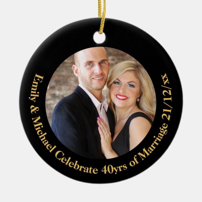 JEDES Hochzeitsjubiläum Black Gold Marble FOTO Keramikornament (Vorne)