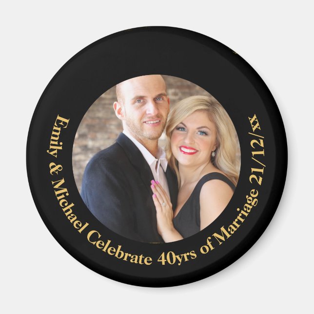 JEDES Hochzeitsjubiläum Black Gold Marble FOTO Magnet (Vorne)