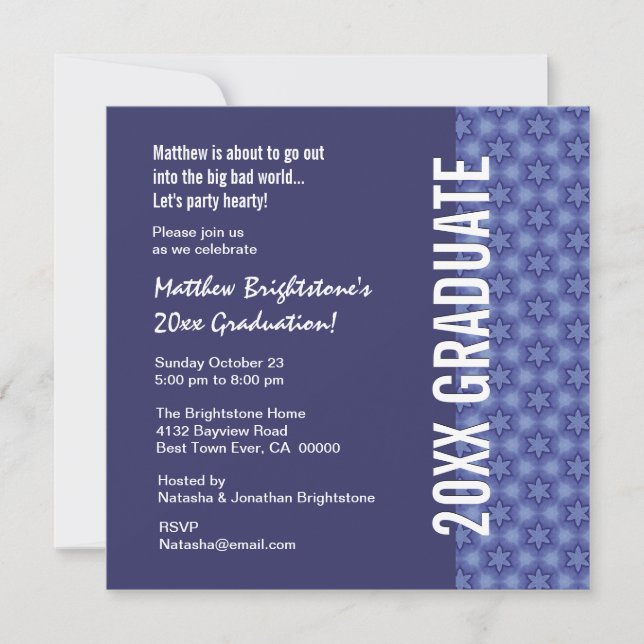 Jedes Jahr Abschluss Navy Blue und Star Muster Einladung (Vorderseite)